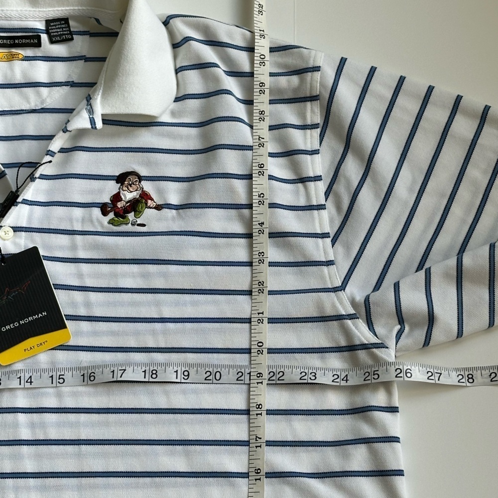 Greg Norman Grumpy Golf Shirt Play Dry White W/Blue Black Stripes XXL Tags/Flaw - Picture 6 of 11